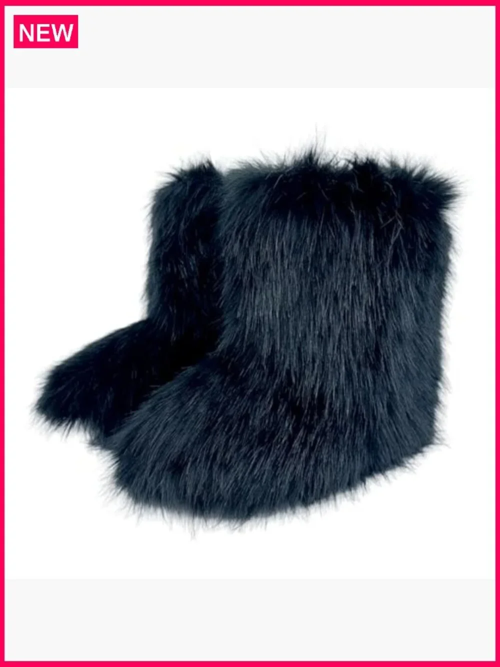 Faux Fur Mid Calf Snow Boots, Warm Fuzzy Fluffy Winter Boots, Slip On